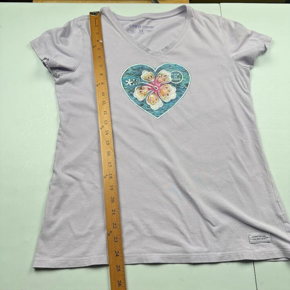 Life Is Good Top Womens Medium Purple Crusher Tee Short Sleeve Flower Heart - Picture 9 of 11